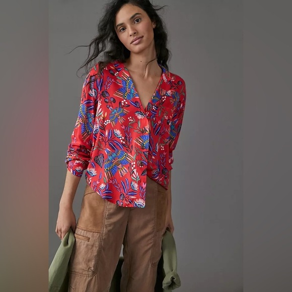 Anthropologie Tops - Anthropologie Super Nice Letters Elysa Buttondown Large